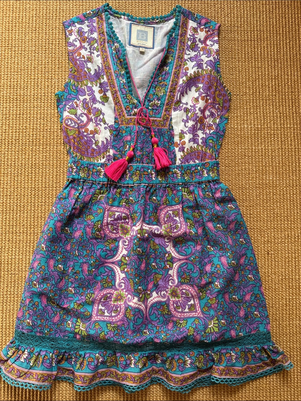 HUNTER BELL Teal Purple Pink Paisley Sleeveless Dress